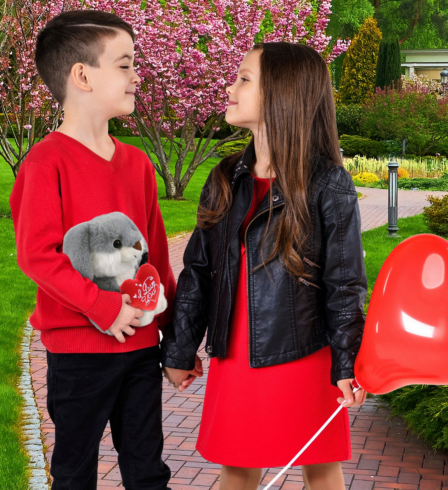 PLUSH I LOVE YOU RED HEART - SUPER-SOFT PLUSH - GREY RABBIT 7"