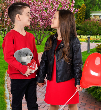 PLUSH I LOVE YOU RED HEART - SUPER-SOFT PLUSH - GREY RABBIT 7"