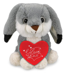 PLUSH I LOVE YOU RED HEART - SUPER-SOFT PLUSH - GREY RABBIT 7"