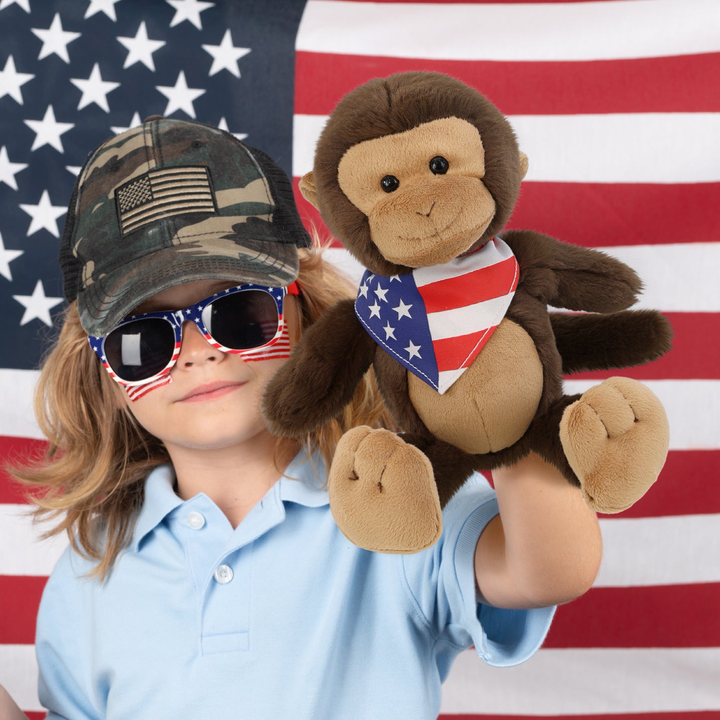 SUPER-SOFT PLUSH - MONKEY 9" WITH USA BANDANA