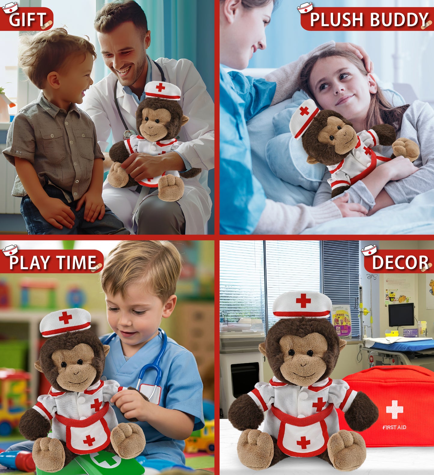 SUPER-SOFT PLUSH - MONKEY 9" With NURSE Dress-Up