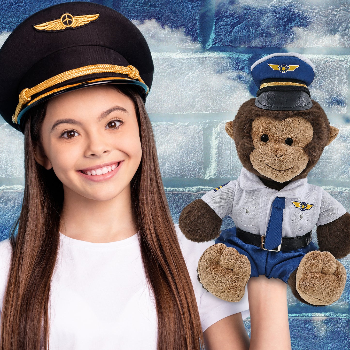 SUPER-SOFT PLUSH - MONKEY 9" WITH PILOT DRESS UP