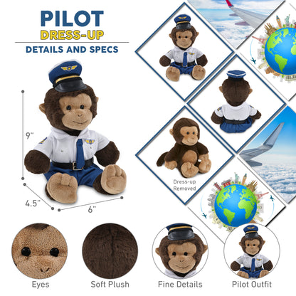 SUPER-SOFT PLUSH - MONKEY 9" WITH PILOT DRESS UP