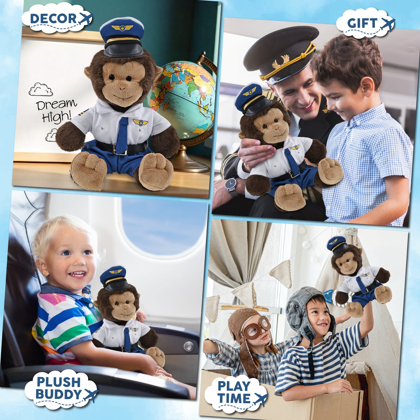 SUPER-SOFT PLUSH - MONKEY 9" WITH PILOT DRESS UP