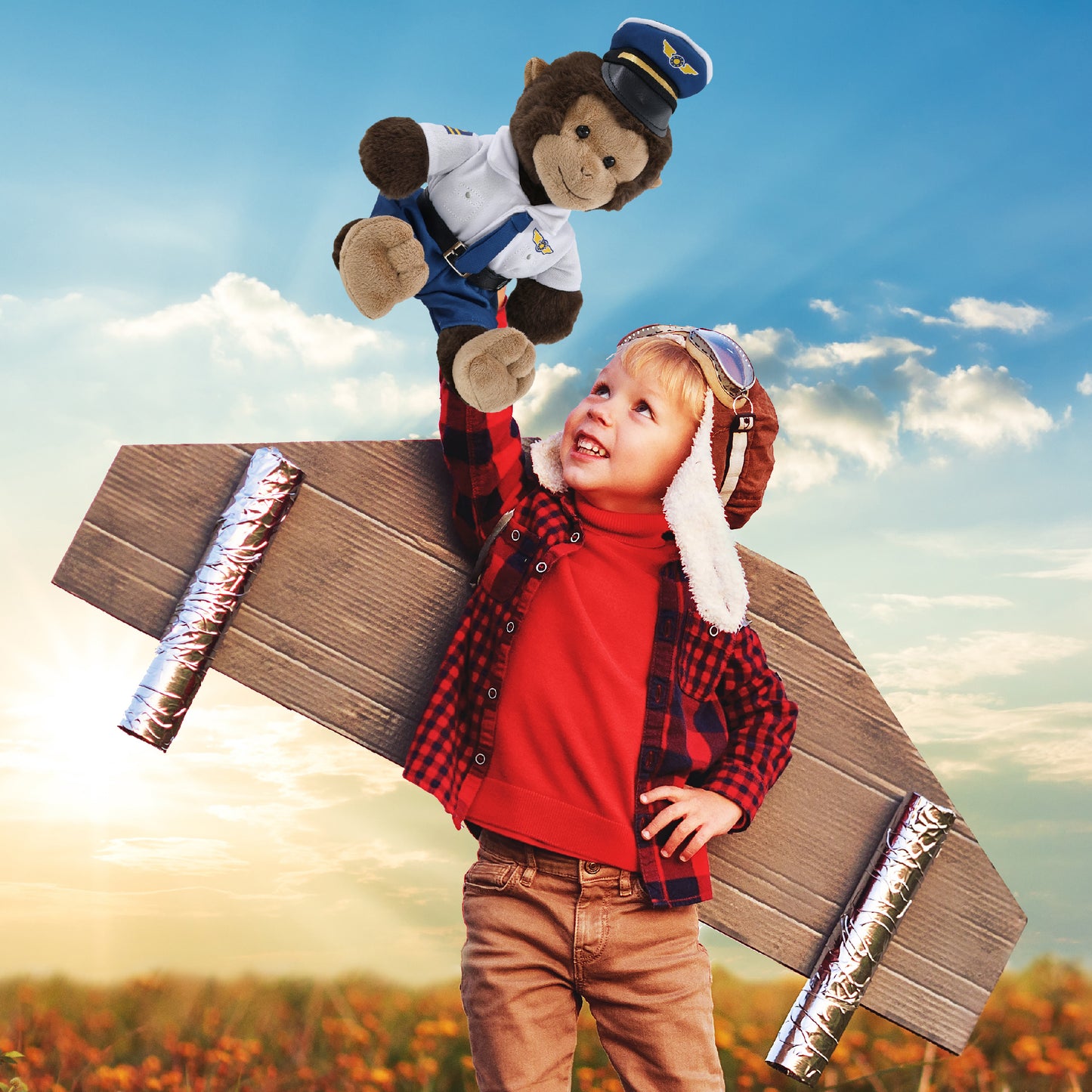 SUPER-SOFT PLUSH - MONKEY 9" WITH PILOT DRESS UP