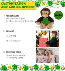 DolliBu Super Soft Monkey Stuffed Animal with Green Plush Shamrock - 9 Inches