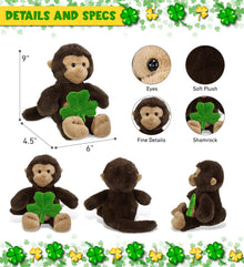 DolliBu Super Soft Monkey Stuffed Animal with Green Plush Shamrock - 9 Inches