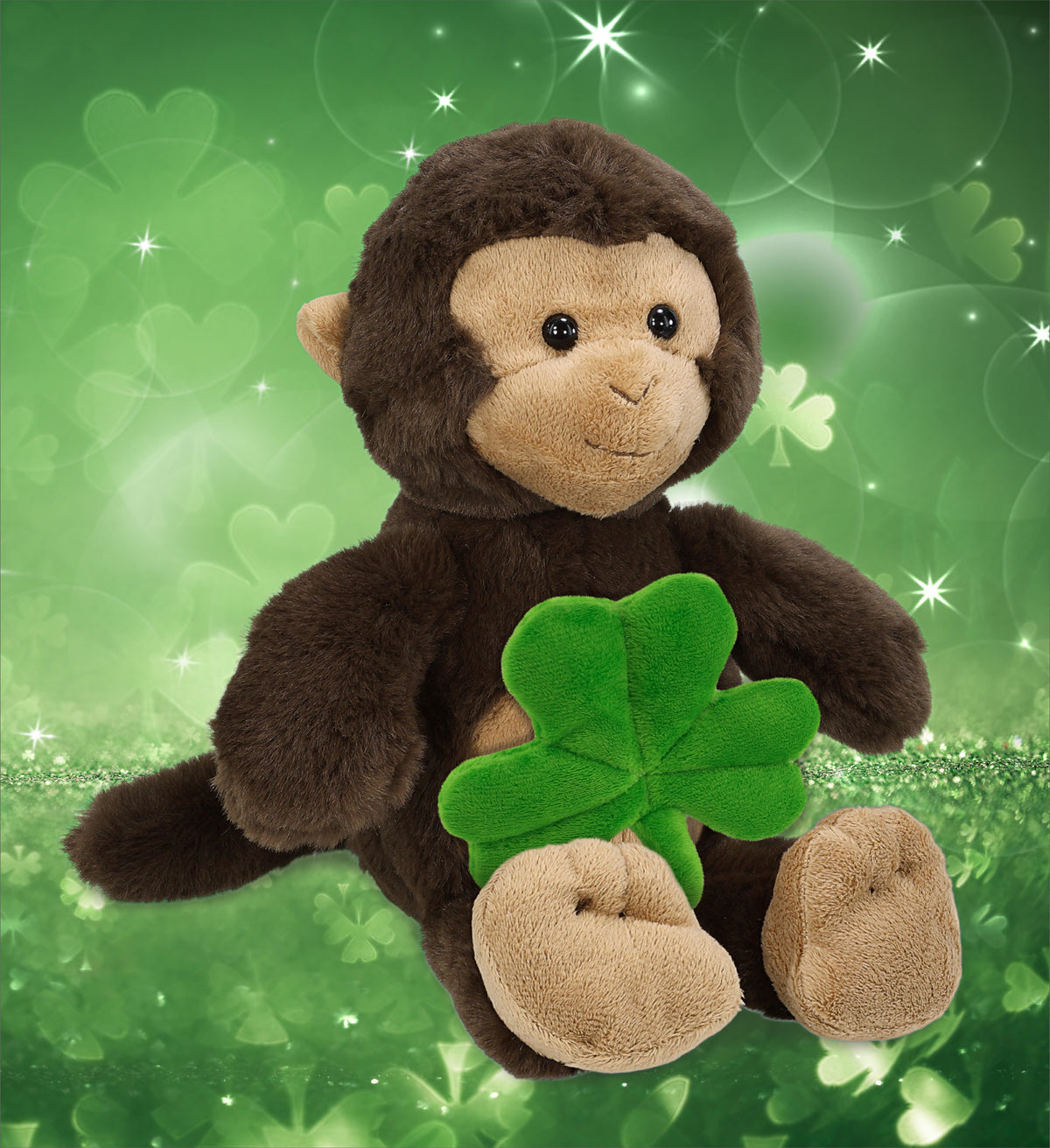 DolliBu Super Soft Monkey Stuffed Animal with Green Plush Shamrock - 9 Inches
