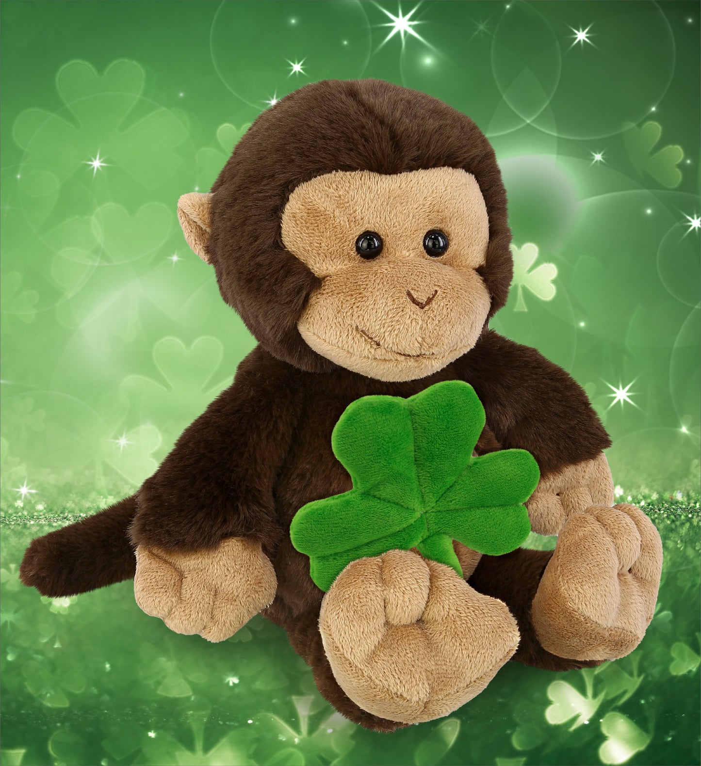 DolliBu Super Soft Monkey Stuffed Animal with Green Plush Shamrock - 9 Inches