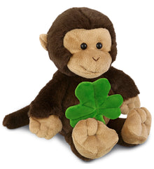 DolliBu Super Soft Monkey Stuffed Animal with Green Plush Shamrock - 9 Inches