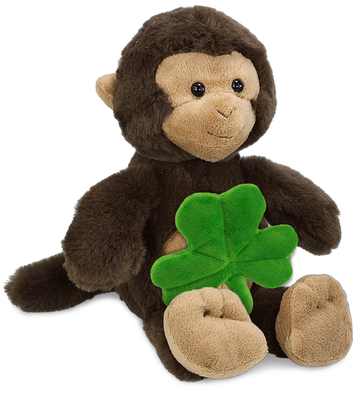 DolliBu Super Soft Monkey Stuffed Animal with Green Plush Shamrock - 9 Inches