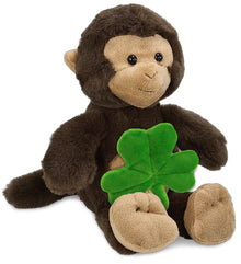 DolliBu Super Soft Monkey Stuffed Animal with Green Plush Shamrock - 9 Inches