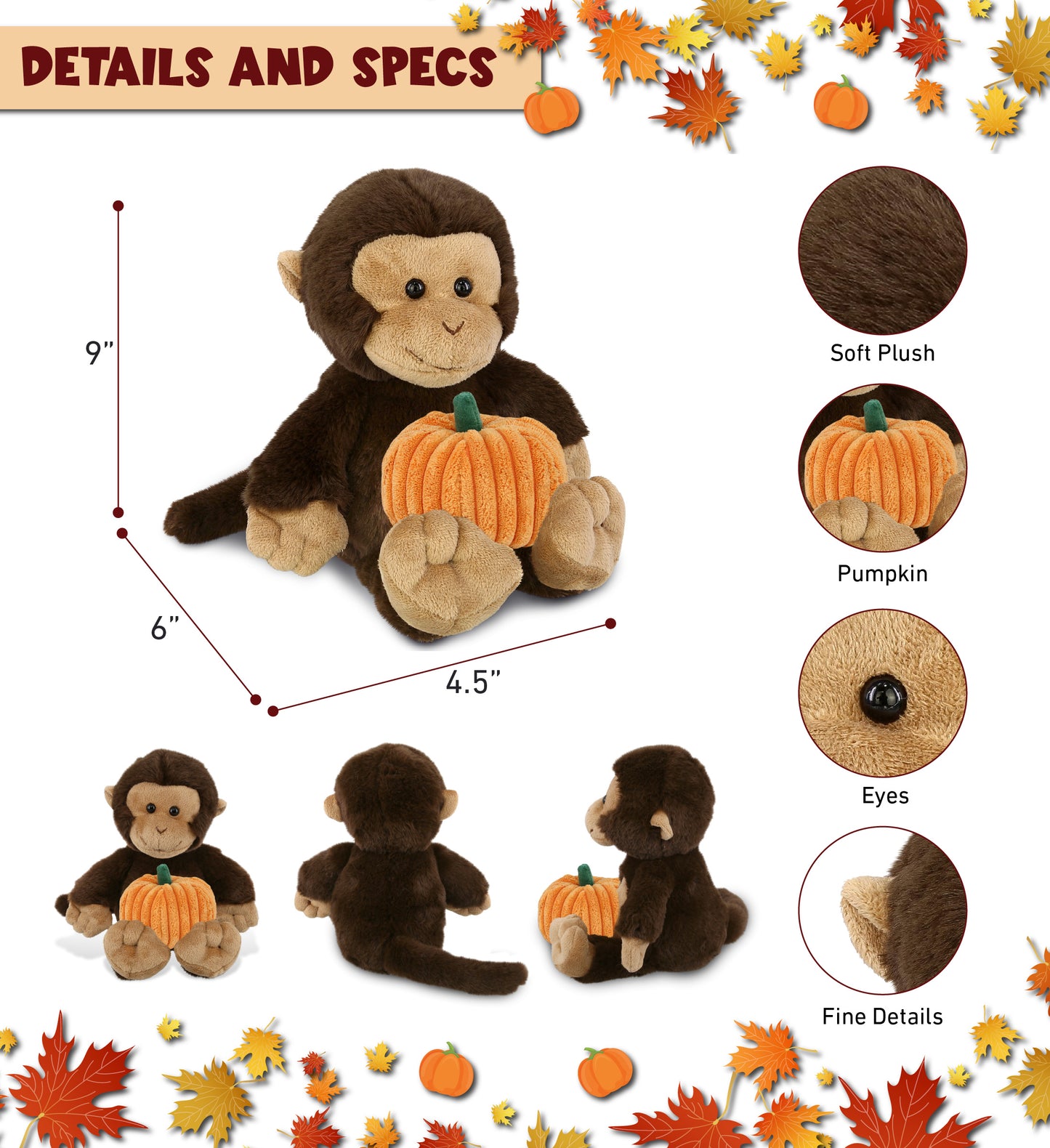 PLUSH PUMPKIN - SUPER-SOFT PLUSH - MONKEY 9"
