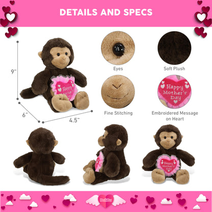 PLUSH MOTHERS DAY HEART - SUPER-SOFT PLUSH - MONKEY 9"