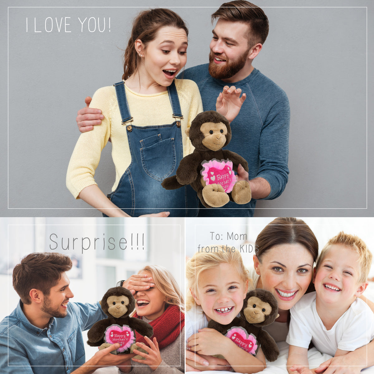PLUSH MOTHERS DAY HEART - SUPER-SOFT PLUSH - MONKEY 9"