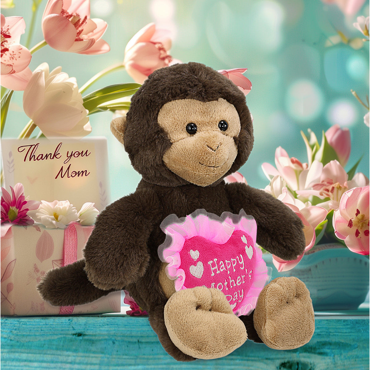 PLUSH MOTHERS DAY HEART - SUPER-SOFT PLUSH - MONKEY 9"