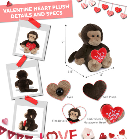PLUSH I LOVE YOU RED HEART - SUPER-SOFT PLUSH - MONKEY 9"
