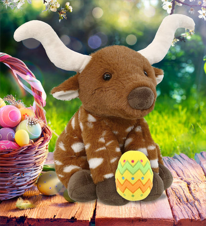 DolliBu Super Soft Floppy Longhorn with Yellow Easter Egg Plush - 10 Inches