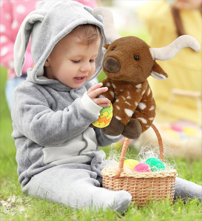 DolliBu Super Soft Floppy Longhorn with Yellow Easter Egg Plush - 10 Inches