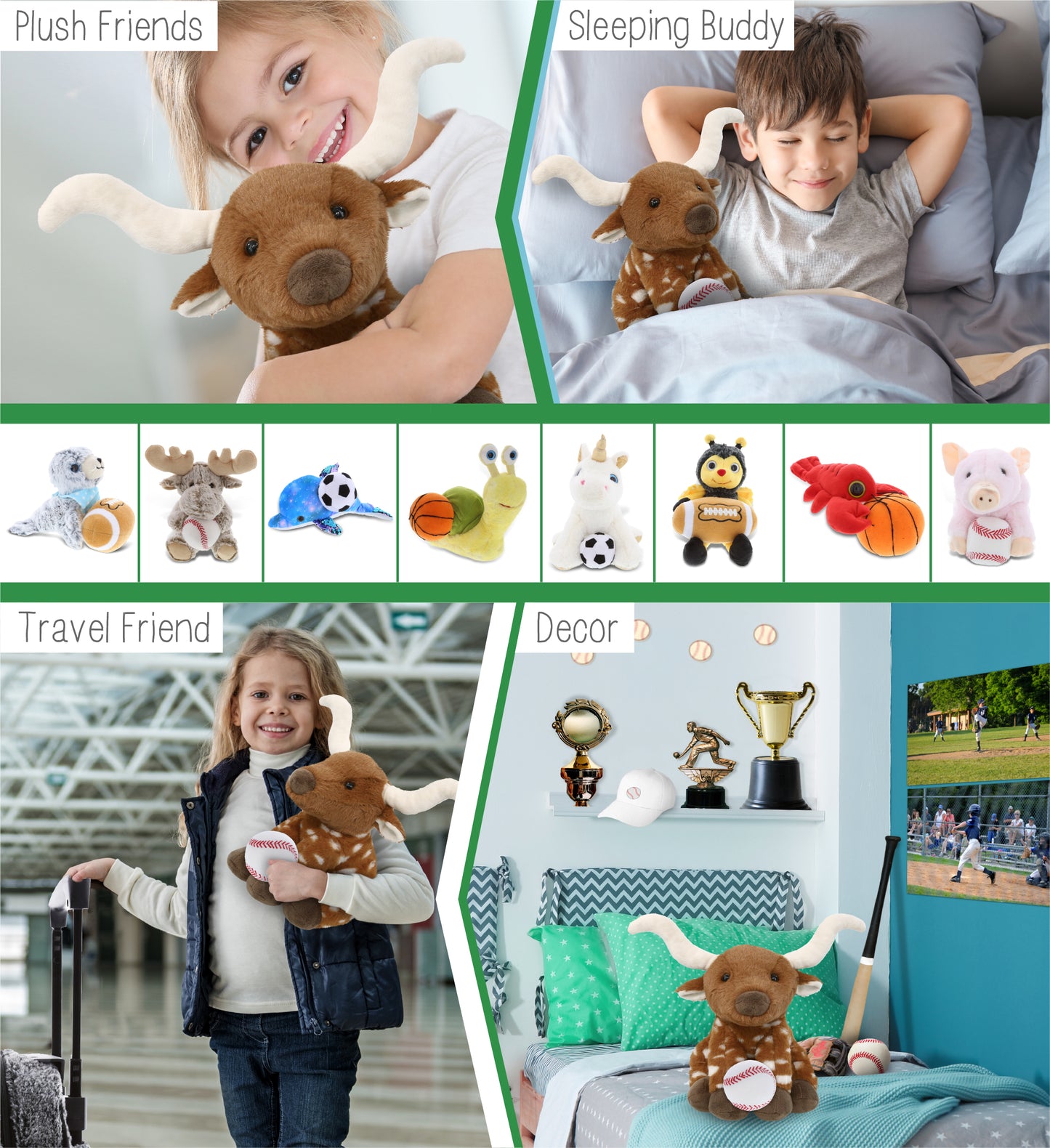 SUPER SOFT PLUSH - FLOPPY LONGHORN 10" WITH BASEBALL PLUSH