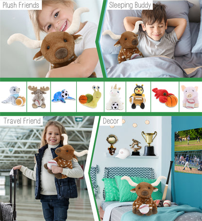 SUPER SOFT PLUSH - FLOPPY LONGHORN 10" WITH BASEBALL PLUSH