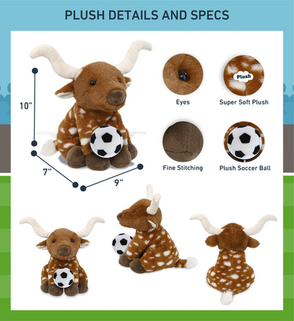 SUPER SOFT PLUSH - FLOPPY LONGHORN 10" WITH SOCCER PLUSH