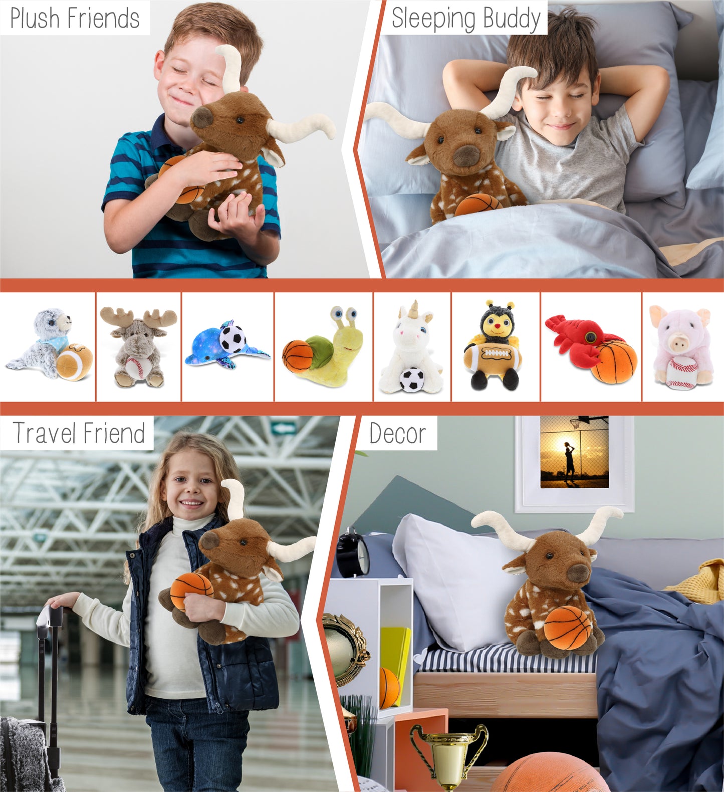 SUPER SOFT PLUSH - FLOPPY LONGHORN 10" WITH BASKETBALL PLUSH