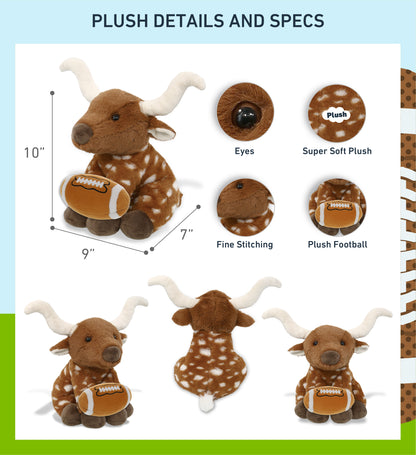 SUPER SOFT PLUSH - FLOPPY LONGHORN 10" WITH FOOTBALL PLUSH