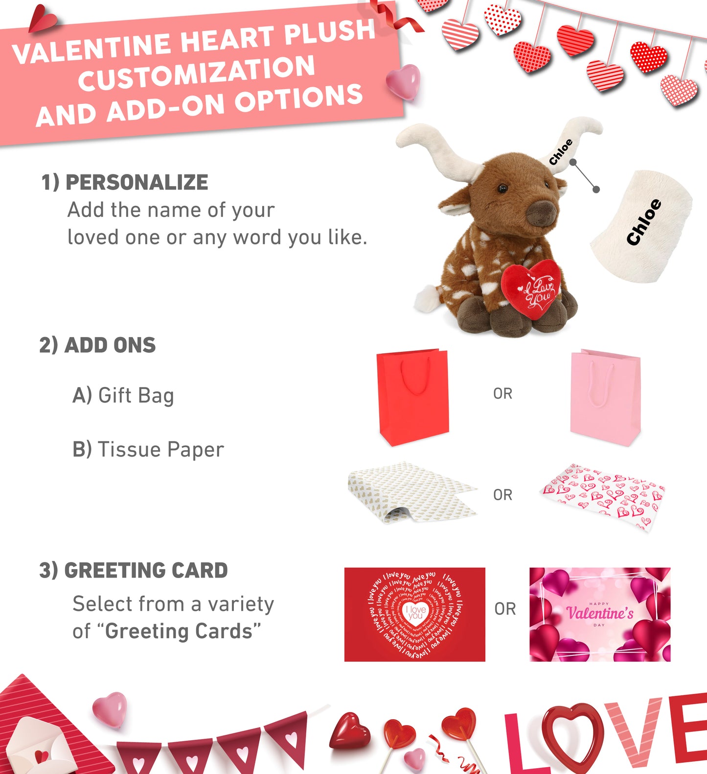 PLUSH I LOVE YOU RED HEART - SUPER SOFT PLUSH - FLOPPY LONGHORN 10"