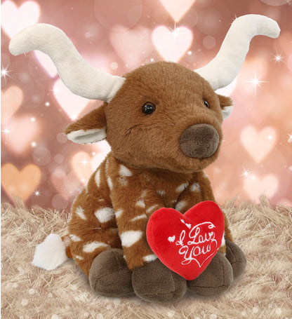 PLUSH I LOVE YOU RED HEART - SUPER SOFT PLUSH - FLOPPY LONGHORN 10"