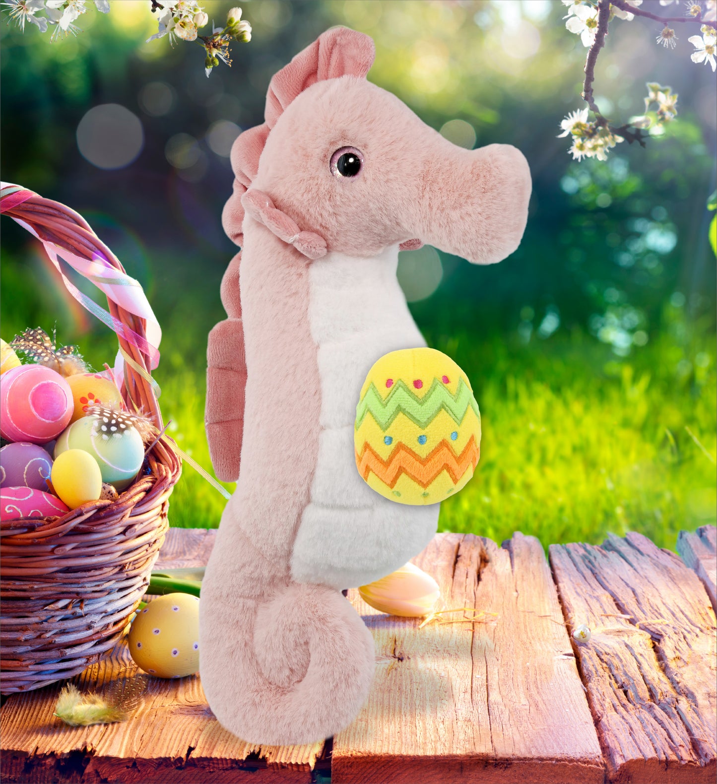 DolliBu Super Soft Cute Rose Seahorse with Yellow Easter Egg Plush - 12 Inches