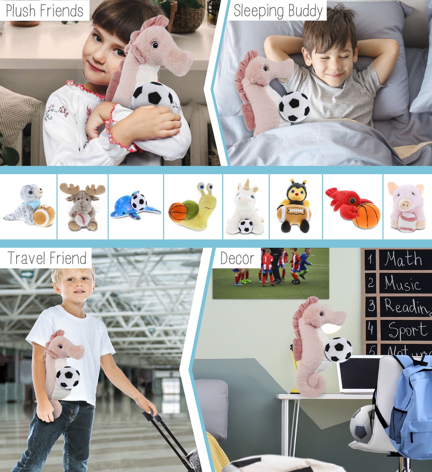 SUPER-SOFT PLUSH - ROSE SEAHORSE 12" WITH SOCCER PLUSH