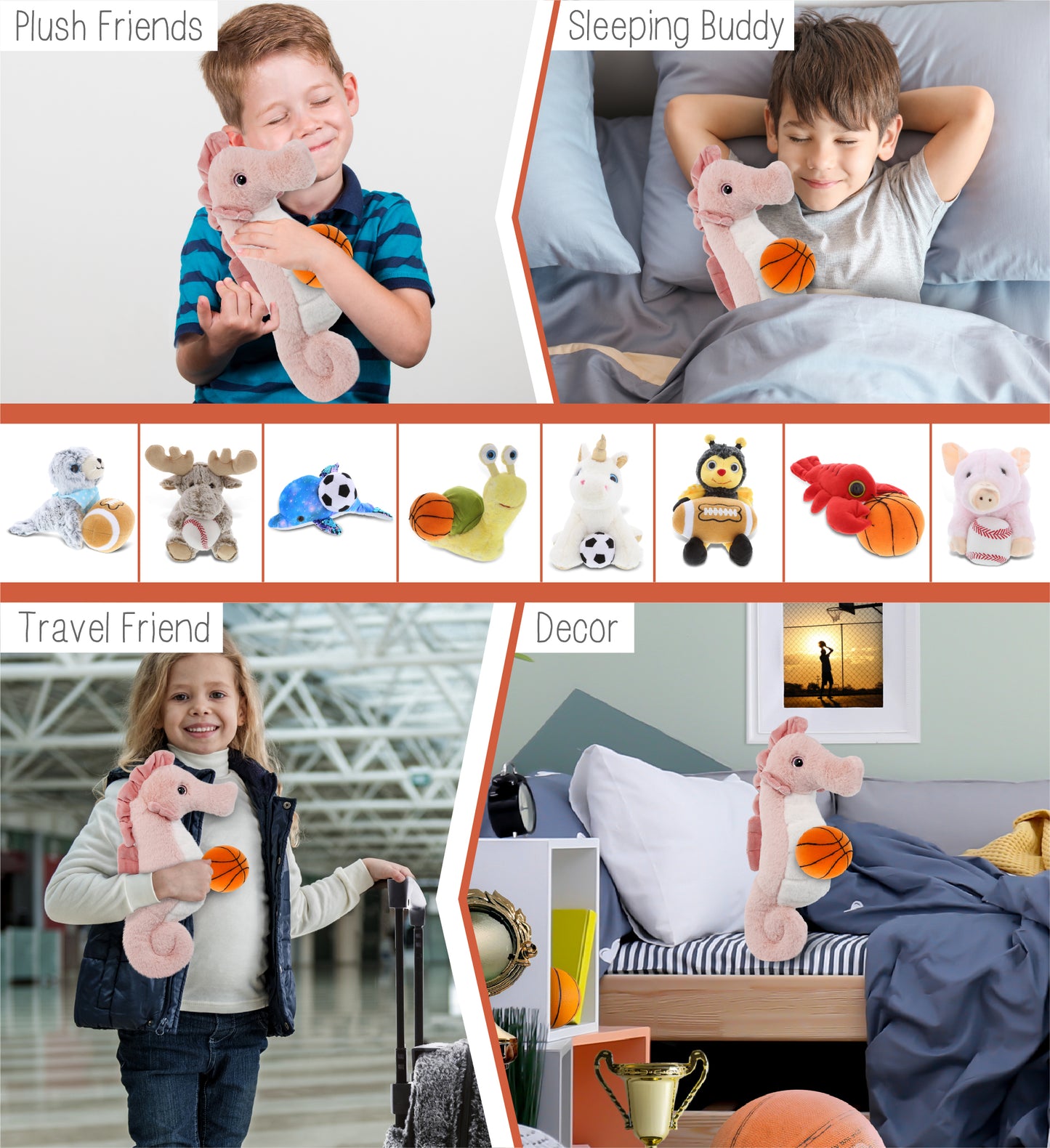 SUPER-SOFT PLUSH - ROSE SEAHORSE 12" WITH BASKETBALL PLUSH