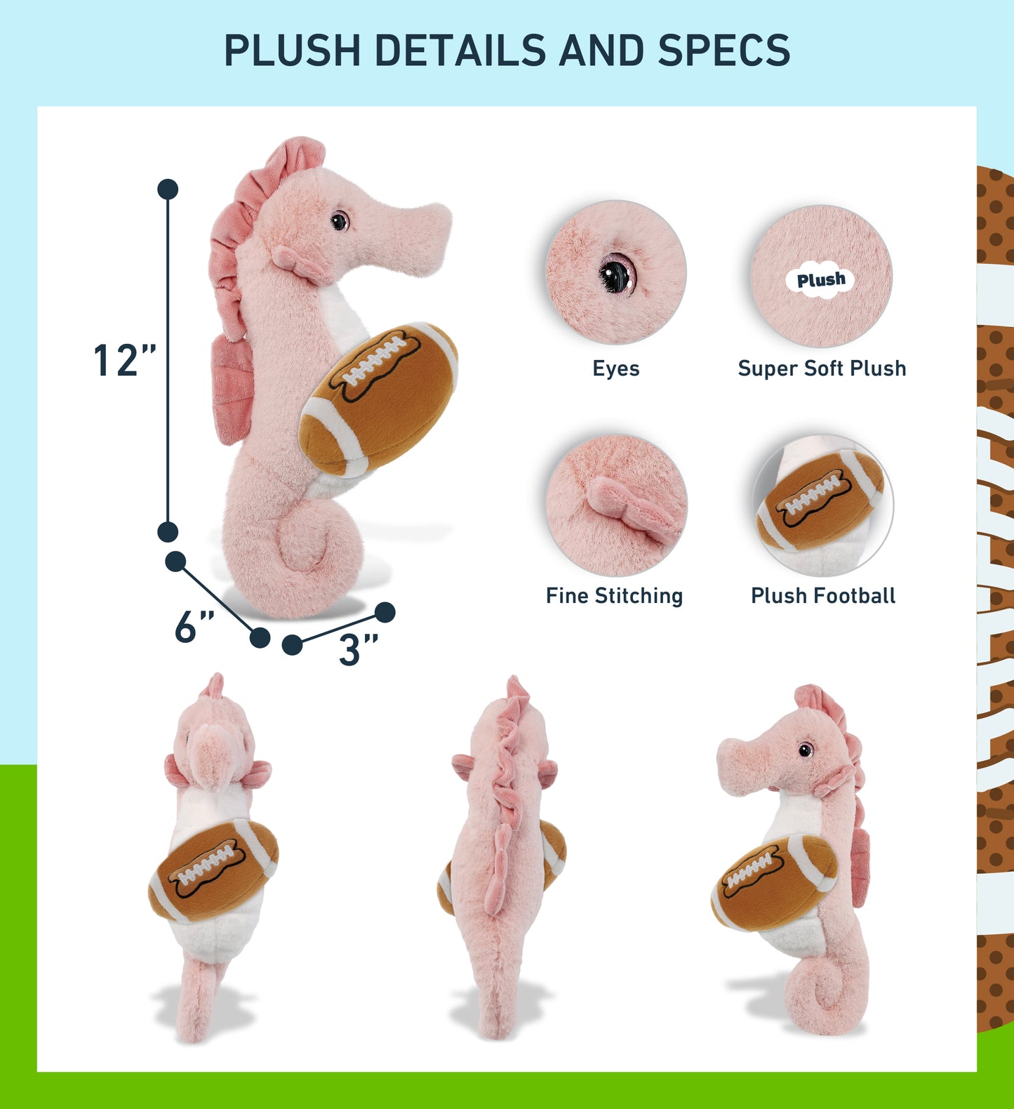 SUPER-SOFT PLUSH - ROSE SEAHORSE 12" WITH FOOTBALL PLUSH