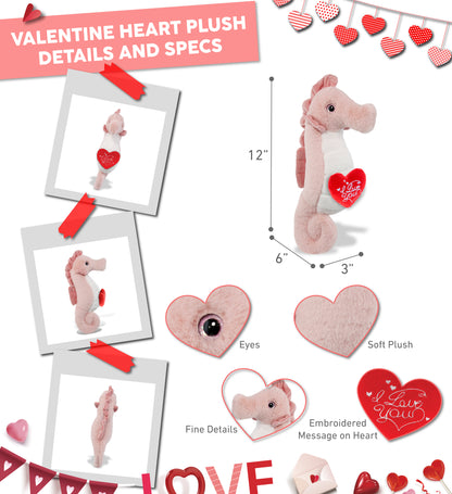 PLUSH I LOVE YOU RED HEART - SUPER-SOFT PLUSH - ROSE SEAHORSE 12"