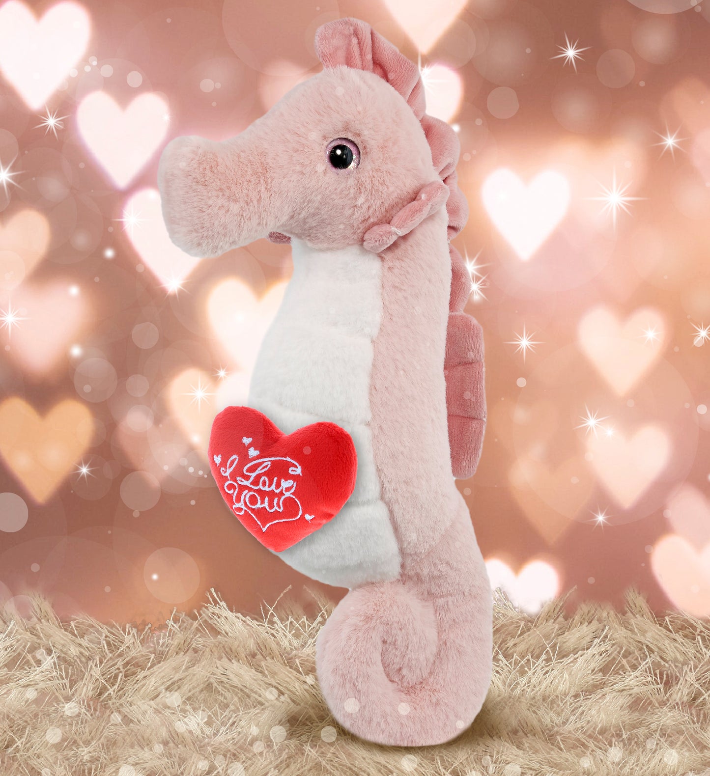 PLUSH I LOVE YOU RED HEART - SUPER-SOFT PLUSH - ROSE SEAHORSE 12"