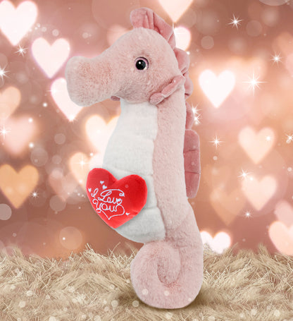 PLUSH I LOVE YOU RED HEART - SUPER-SOFT PLUSH - ROSE SEAHORSE 12"
