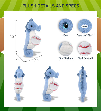 SUPER-SOFT PLUSH - BLUE SEAHORSE 12" WITH BASEBALL PLUSH