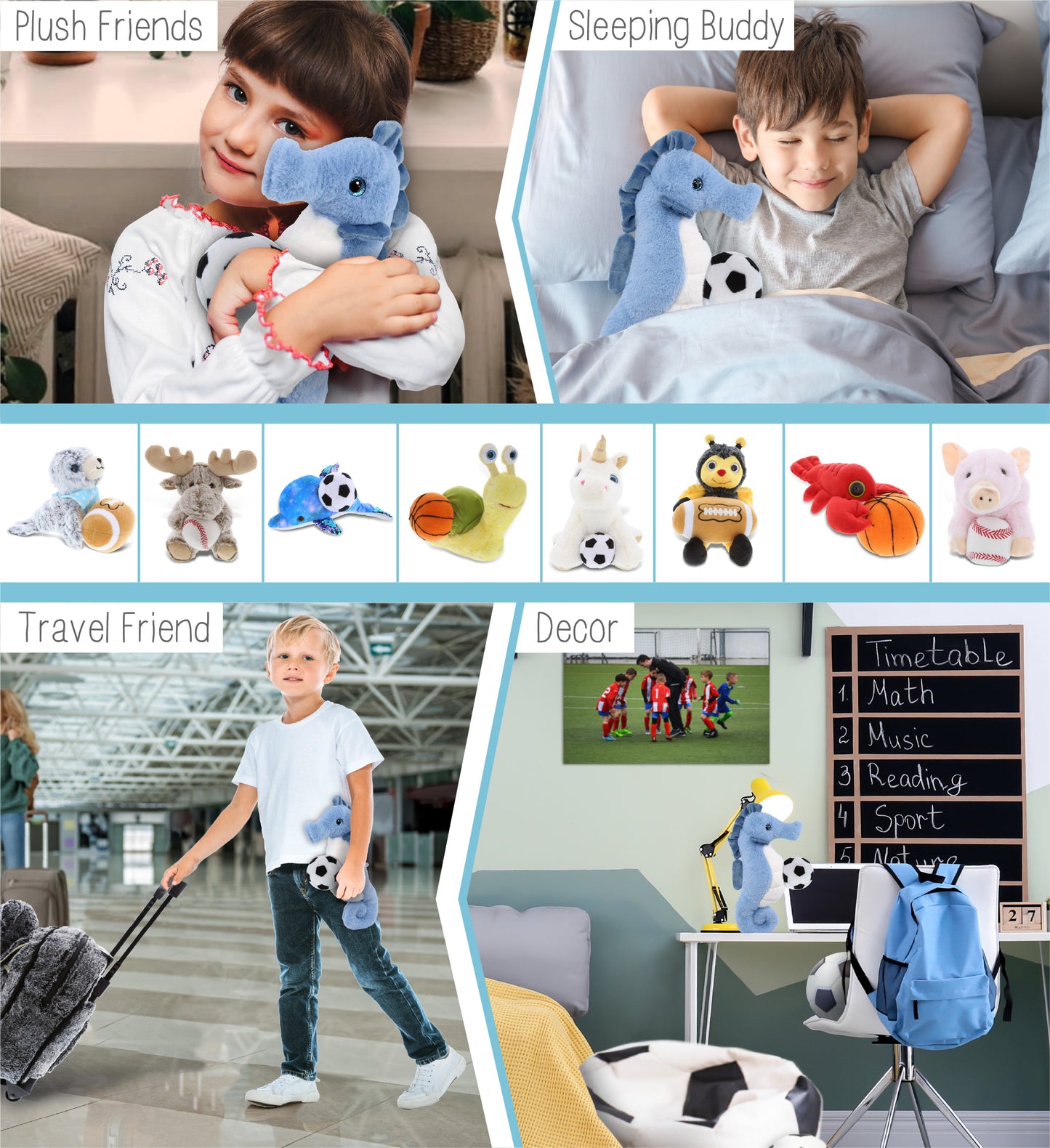 SUPER-SOFT PLUSH - BLUE SEAHORSE 12" WITH SOCCER PLUSH