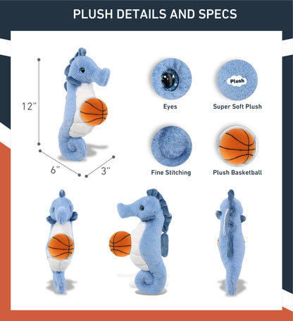 SUPER-SOFT PLUSH - BLUE SEAHORSE 12" WITH BASKETBALL PLUSH