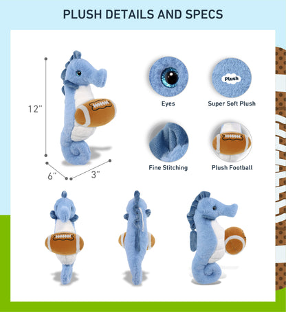 SUPER-SOFT PLUSH - BLUE SEAHORSE 12" WITH FOOTBALL PLUSH