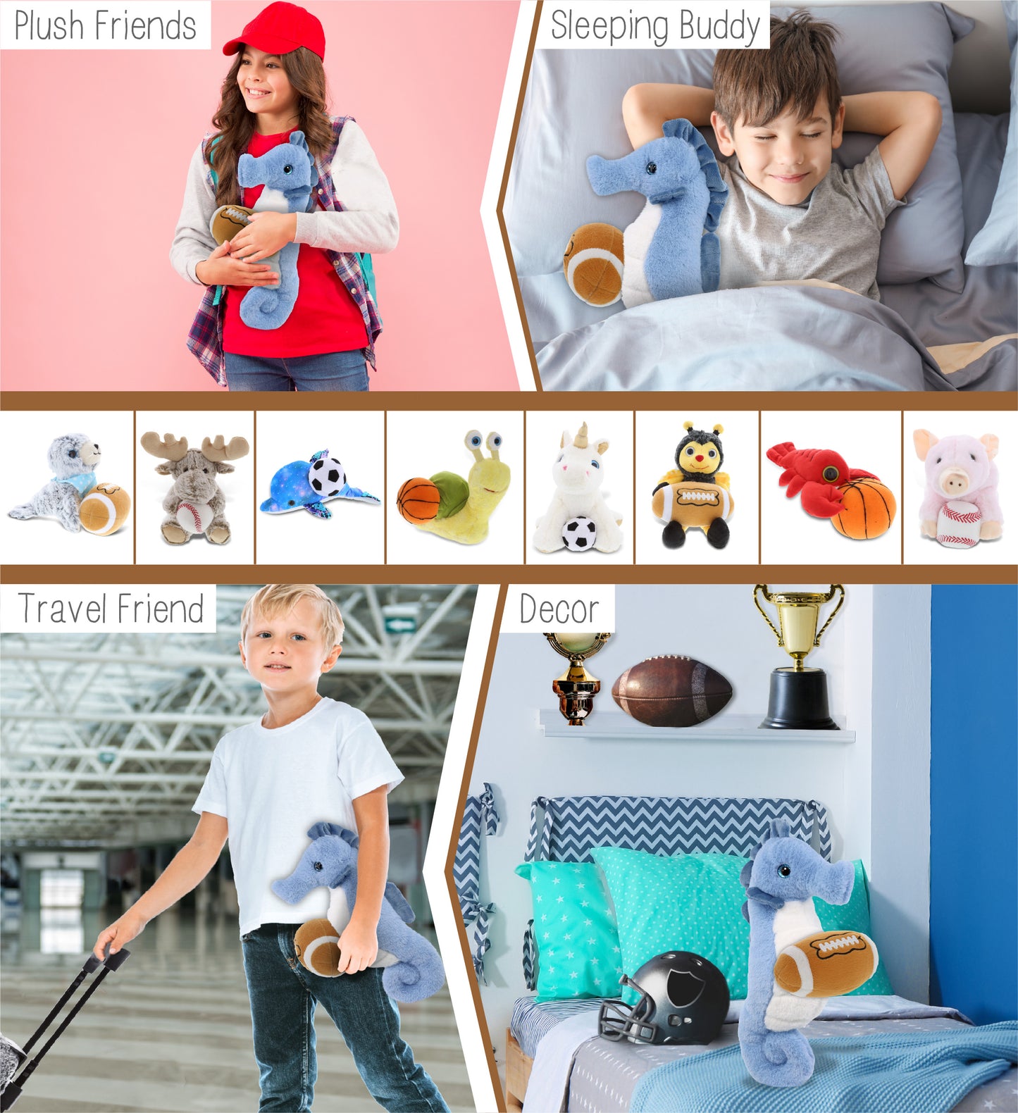 SUPER-SOFT PLUSH - BLUE SEAHORSE 12" WITH FOOTBALL PLUSH