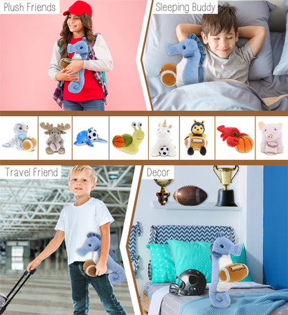 SUPER-SOFT PLUSH - BLUE SEAHORSE 12" WITH FOOTBALL PLUSH