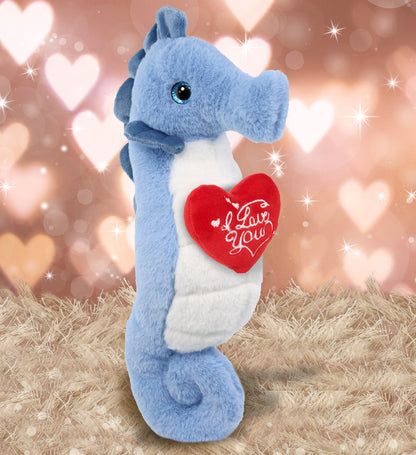 PLUSH I LOVE YOU RED HEART - SUPER-SOFT PLUSH - BLUE SEAHORSE 12"