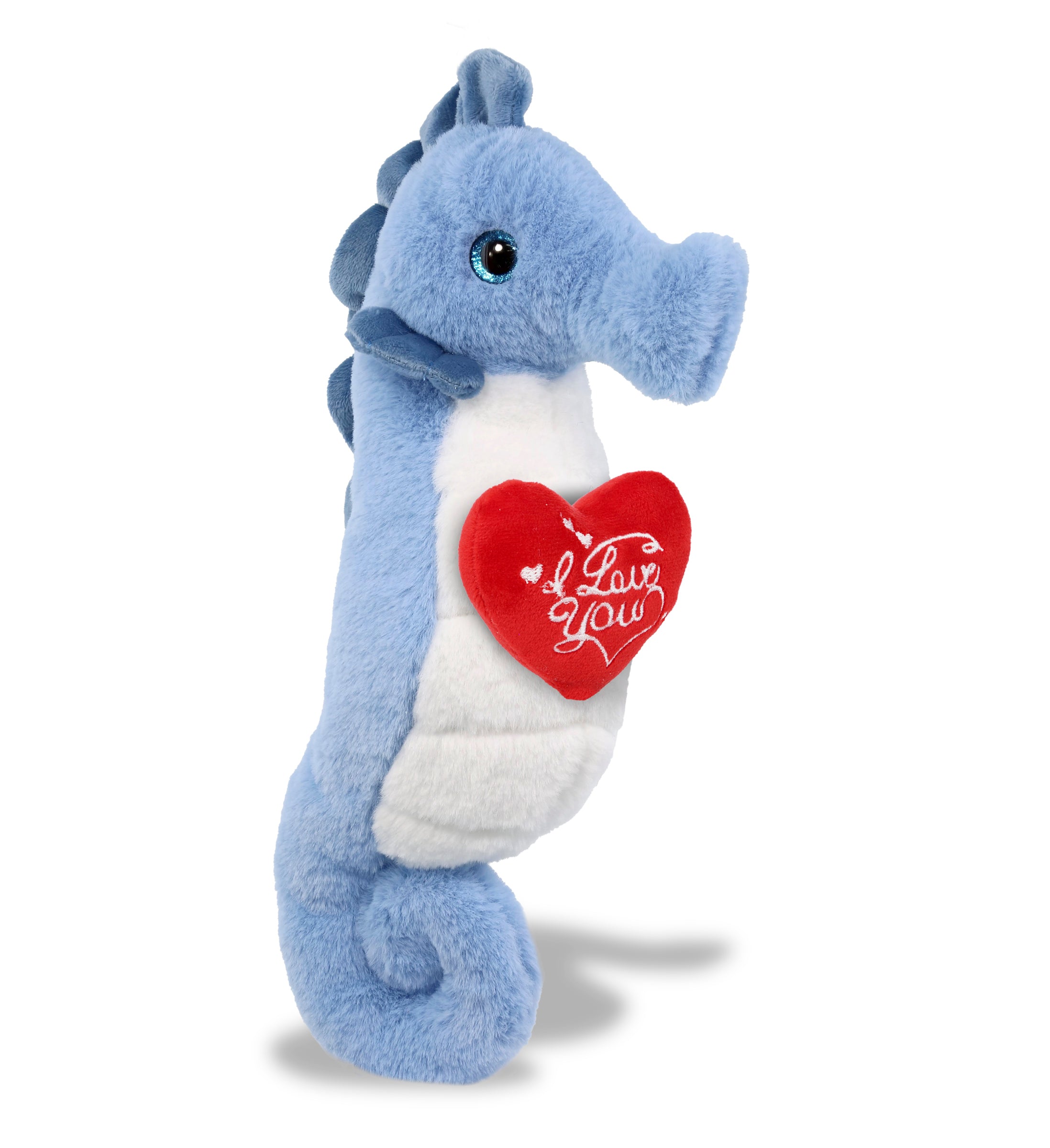 PLUSH I LOVE YOU RED HEART - SUPER-SOFT PLUSH - BLUE SEAHORSE 12"