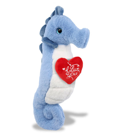 PLUSH I LOVE YOU RED HEART - SUPER-SOFT PLUSH - BLUE SEAHORSE 12"