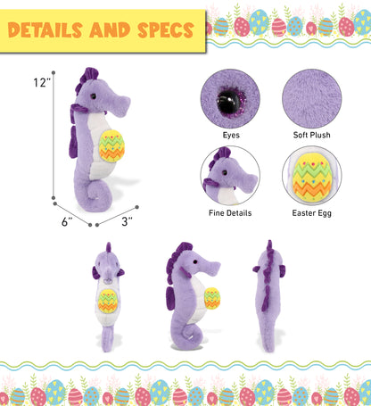 DolliBu Super Soft Purple Seahorse with Yellow Easter Egg Plush - 12 Inches