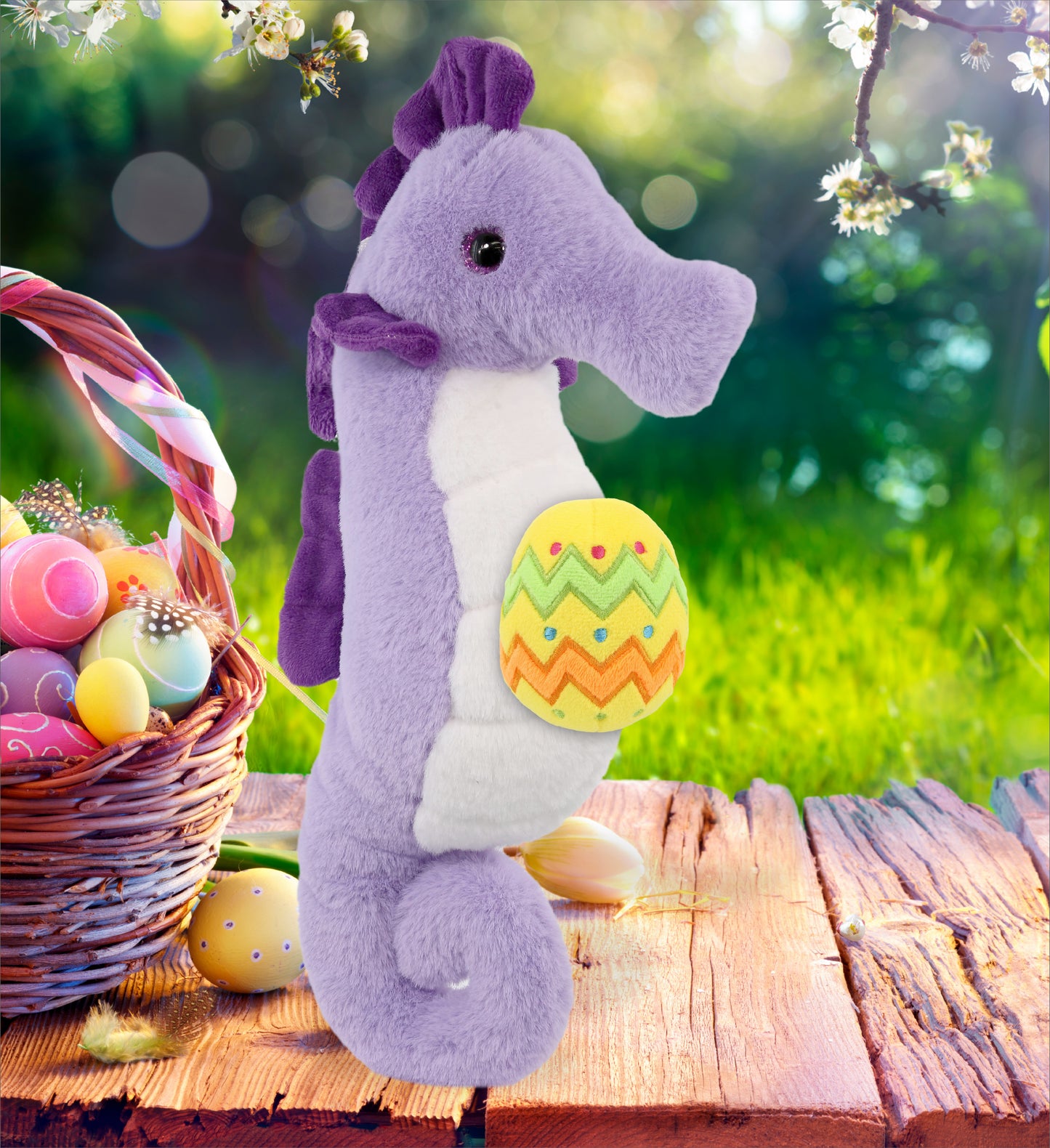 DolliBu Super Soft Purple Seahorse with Yellow Easter Egg Plush - 12 Inches