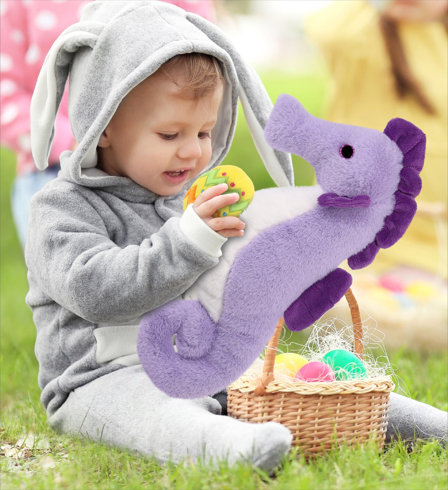 DolliBu Super Soft Purple Seahorse with Yellow Easter Egg Plush - 12 Inches