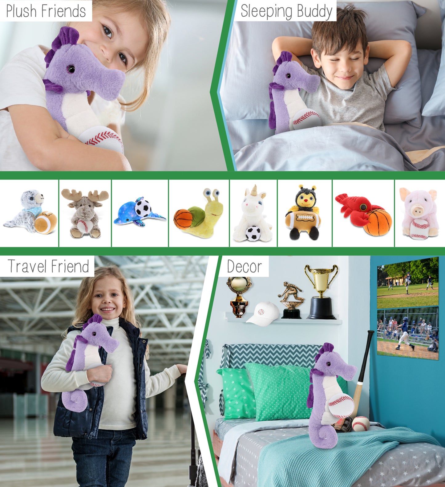 SUPER-SOFT PLUSH - PURPLE SEAHORSE 12" WITH BASEBALL PLUSH